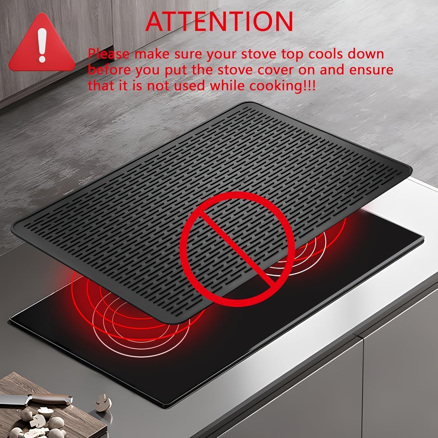 Silicone Electric Stove Top Cover Mat 28 x 20 Inch Heat Resistant Up to 450F Non-Slip Washable Ceramic Glass Cooktop Protector Extra Large Flat RV Range Cover Multipurpose Kitchen Mat Black