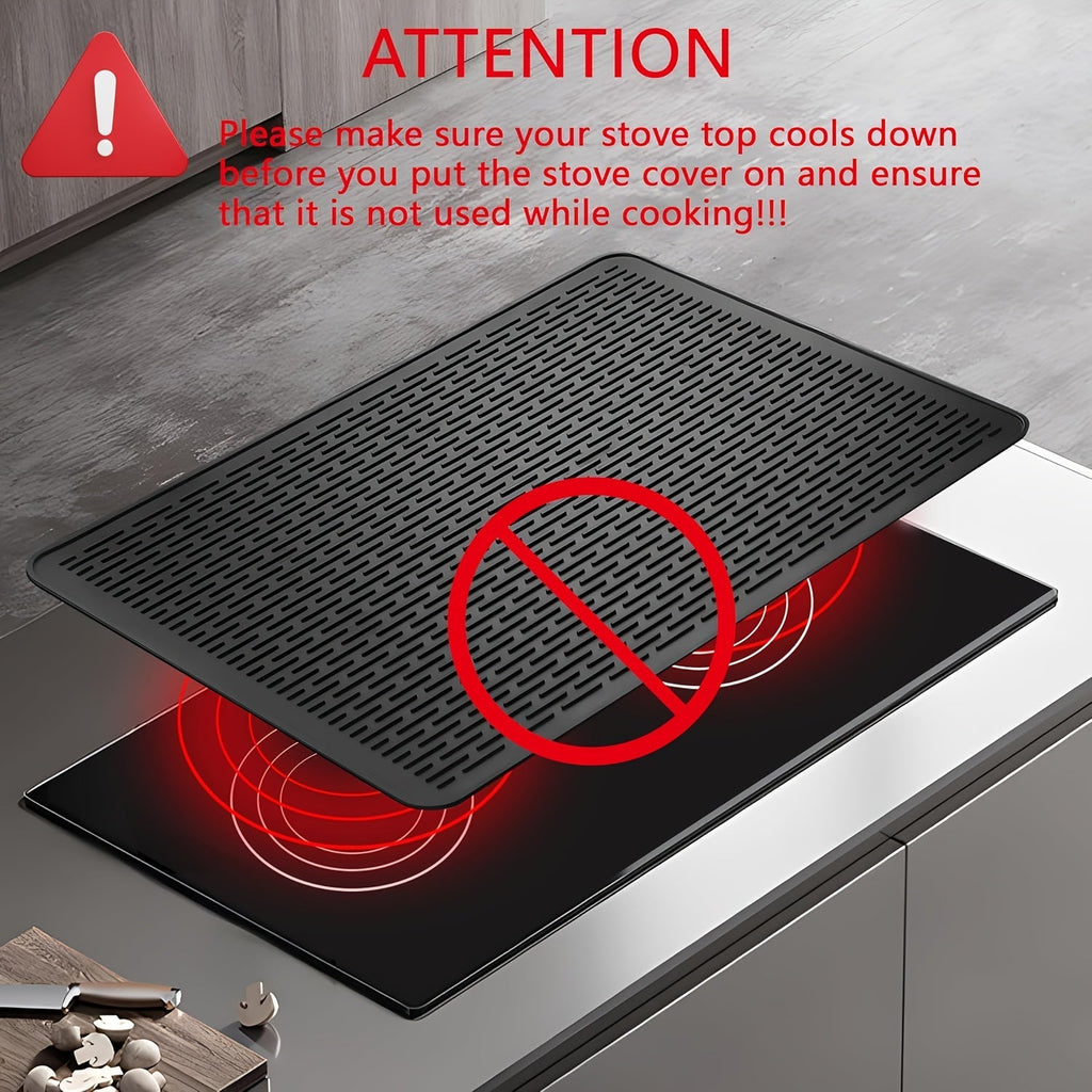 Silicone Electric Stove Top Cover Mat 28 x 20 Inch Heat Resistant Up to 450F Non-Slip Washable Ceramic Glass Cooktop Protector Extra Large Flat RV Range Cover Multipurpose Kitchen Mat Black