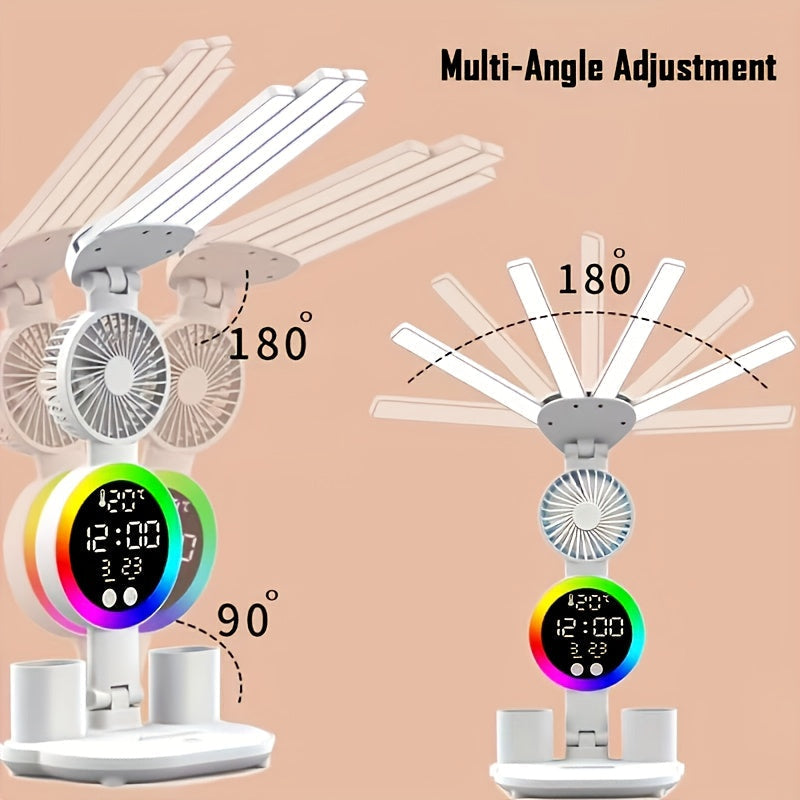 Smart Touch LED Desk Lamp USB Powered Dual-Head Dimmable Color-Changing with Built-In Fan Night Light Eye-Friendly for Home Office Dorm Study Bedroom No Battery Required