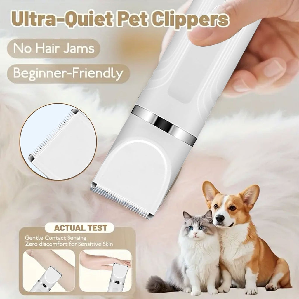 6-in-1 Rechargeable Pet Grooming Kit for Dogs Cats Cordless Hair Clipper Steel Scissors Comb Shaver Set for Thick Heavy Coats USB Charging 50-Min Runtime Blue White