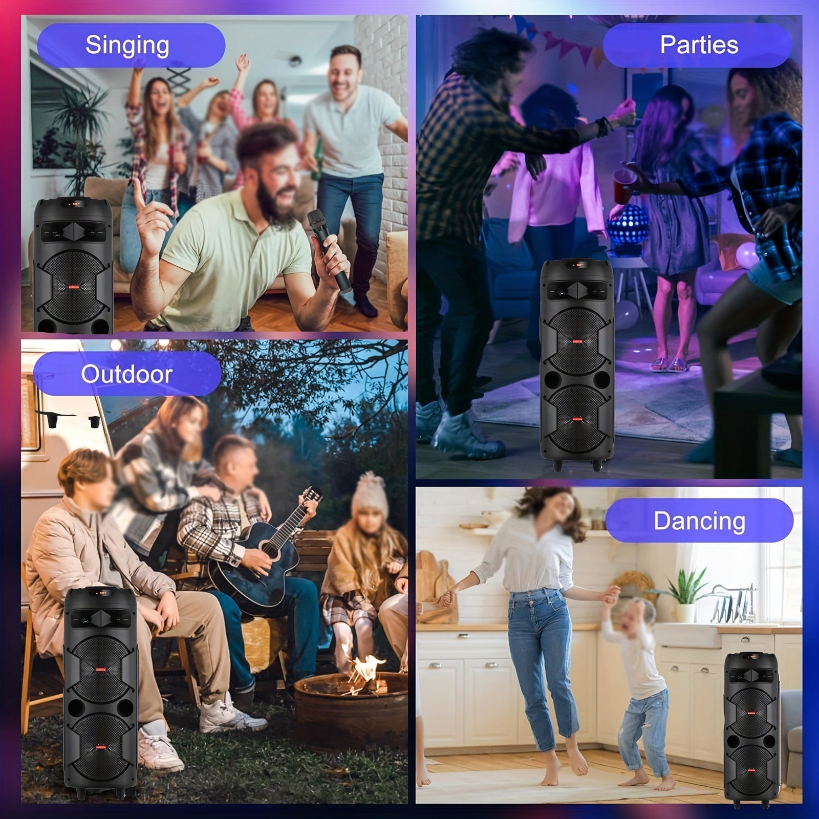 6000W Dual 8" Portable Wireless PA Speaker System – Rechargeable 1800mAh Battery, Wired Mic, Party Lights, Subwoofer, USB/AUX/FM for DJ, Outdoor & Party