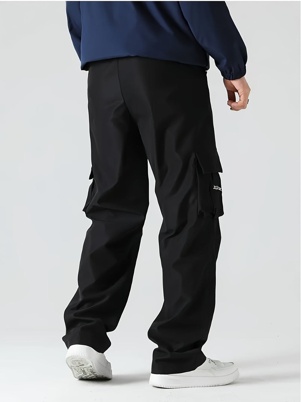 Men's Cargo Pants 2-Pack Multi-Pocket Elastic Waist Drawstring Hiking Trousers Breathable Loose Straight Fit All Season Black Khaki Dark Grey Sizes S-XXL