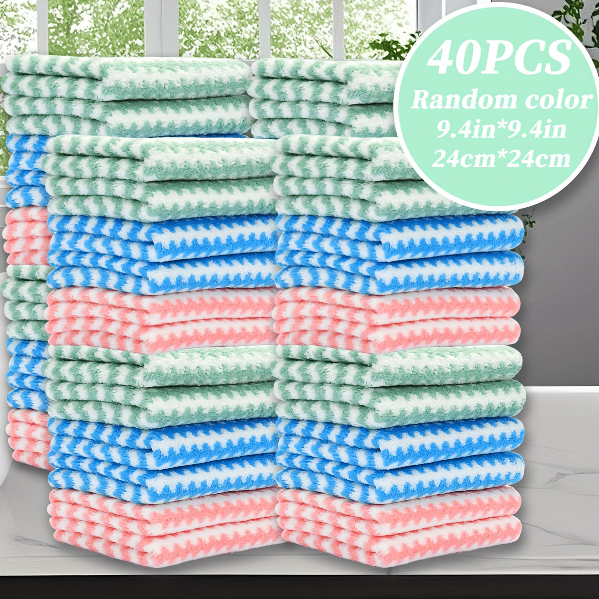 40-Pack Cleaning Cloths – Soft Absorbent Household Rags 9.4x9.4", Multi-Purpose Square Towels for Kitchen Bathroom Car Cleaning, Random Colors, Year-Round Use, Great Gift for Mom