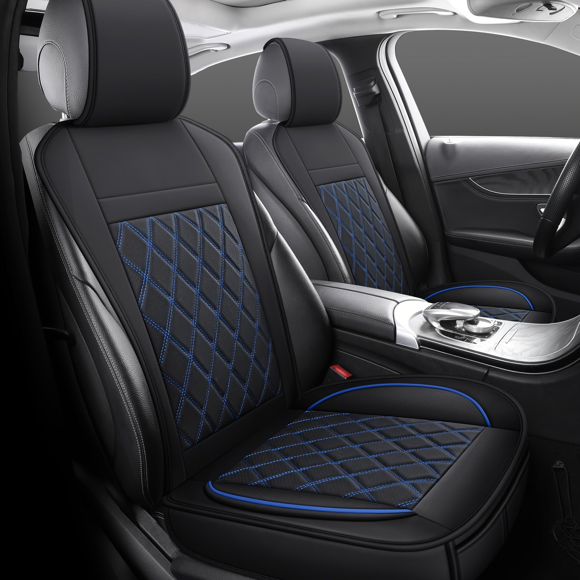 Universal Front Car Seat Covers 2 Pack Full Surround High-Back Bucket Seat Protector Anti-Slip Easy Install for Cars SUVs Trucks Multiple Colors and Styles Aero Wave Luxe Diamond Dynamic Stripe
