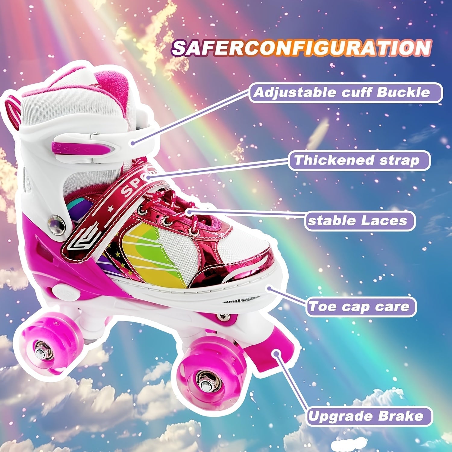 Kids Adjustable Roller Skates 3 Fit Levels Breathable Mesh – Beginner Children Skates in 6 Colors Lavender Purple Dusty Rose Powder Blue for Boys Girls Little Kid to Youth Sizes