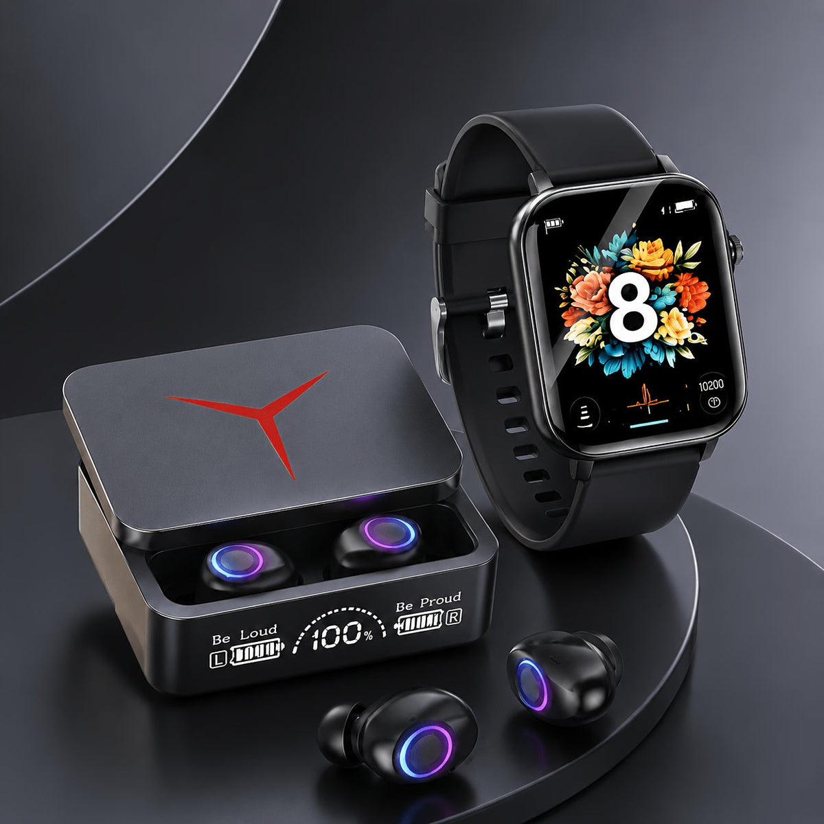 Smartwatch & Wireless Bluetooth Earphones Combo Set – GPS Tracking Health Monitor Sleep Tracker Wireless Calling Compatible with Android & iPhone Gift Set for Men Women Teens