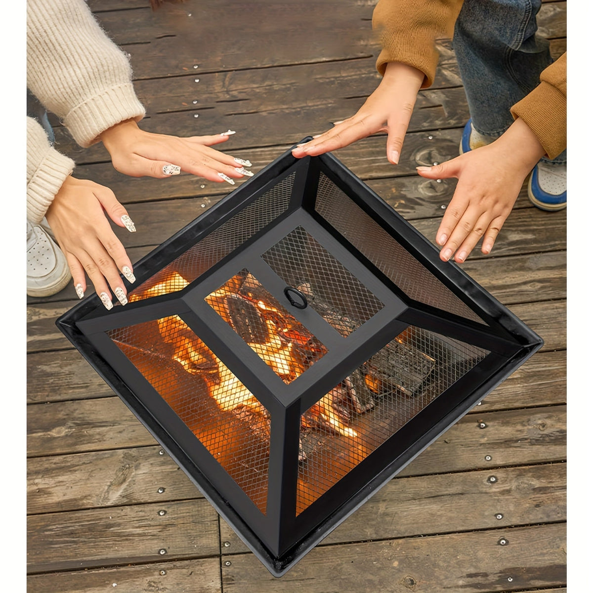 Outdoor Fire Pit 18.5 Inch Heavy-Duty Wood Burning Bowl with BBQ Grill Grate, Ash Collector, Fireproof Cover & Charcoal Hook – Backyard Patio Heater for Camping, Picnics & Outdoor Gatherings
