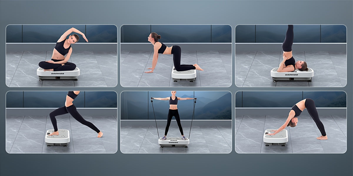 Vibration Plate Whole Body Workout Machine for Lymphatic Drainage – Silent Motor Adjustable Speed Home Gym Fitness Platform for Weight Loss Muscle Toning in White & Black