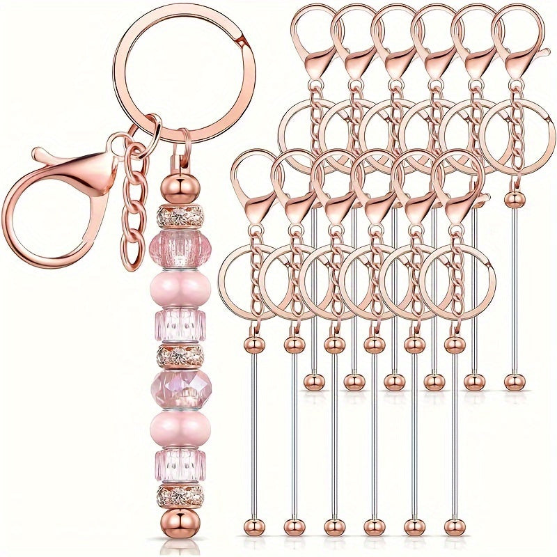 Beadable Keychain Blanks Stainless Steel DIY Kit 12 & 24pcs – Metal Keyring Pendants Gold Silver Rose Gold for Crafting, Christmas Halloween Party Favors & Handmade Gift Making