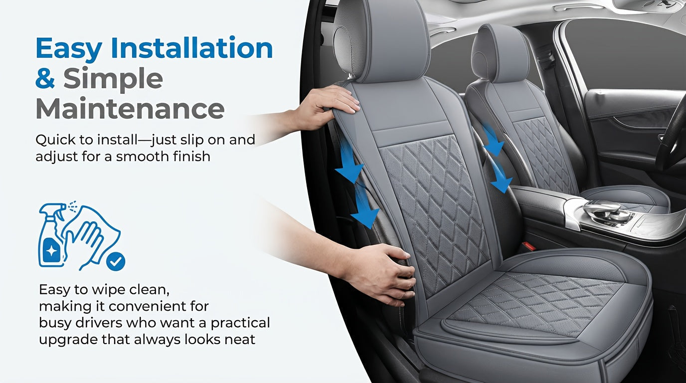 Universal Front Car Seat Covers 2 Pack Full Surround High-Back Bucket Seat Protector Anti-Slip Easy Install for Cars SUVs Trucks Multiple Colors and Styles Aero Wave Luxe Diamond Dynamic Stripe