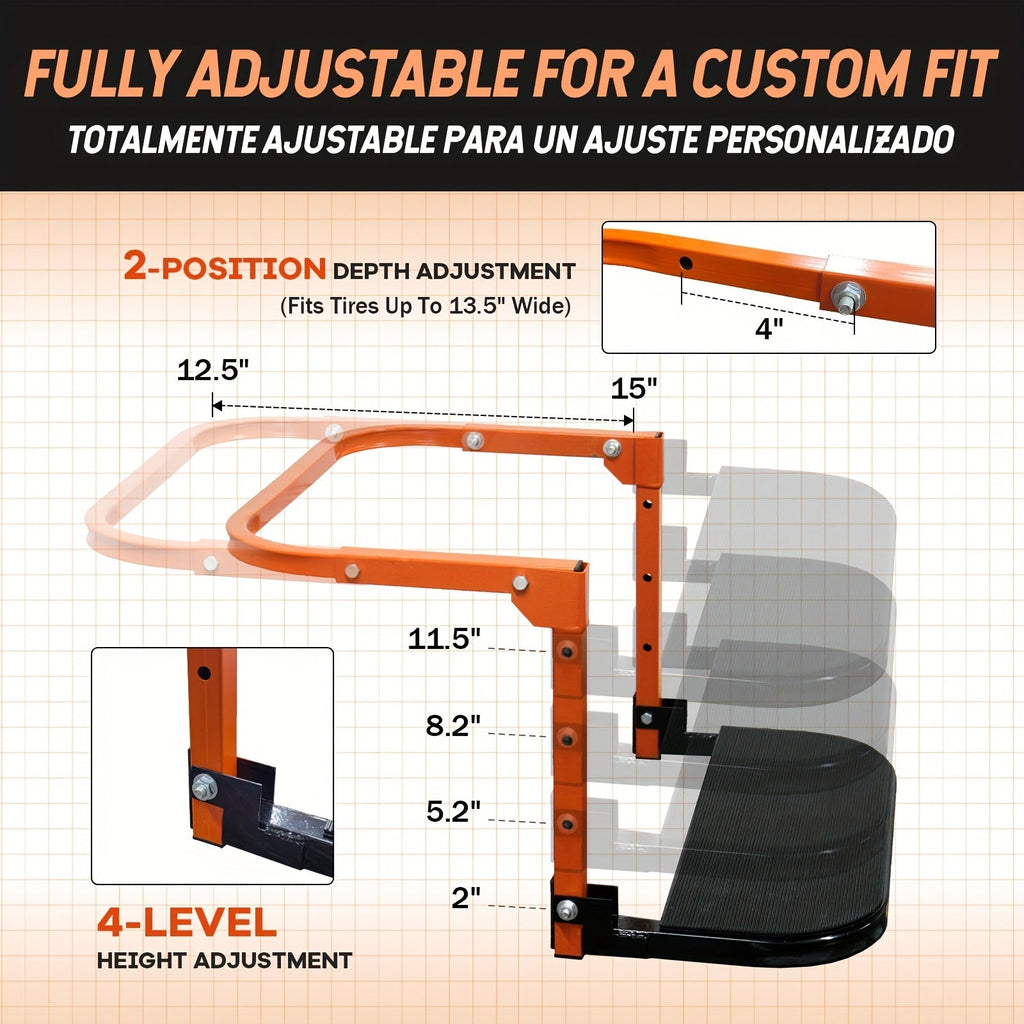 Foldable Tire Steps Anti-Slip for Truck SUV Trailer – Adjustable Height, 300/500/650 LB Load Capacity, Fits Tires Up to 13.5" Wide, Portable Tire Step Stool