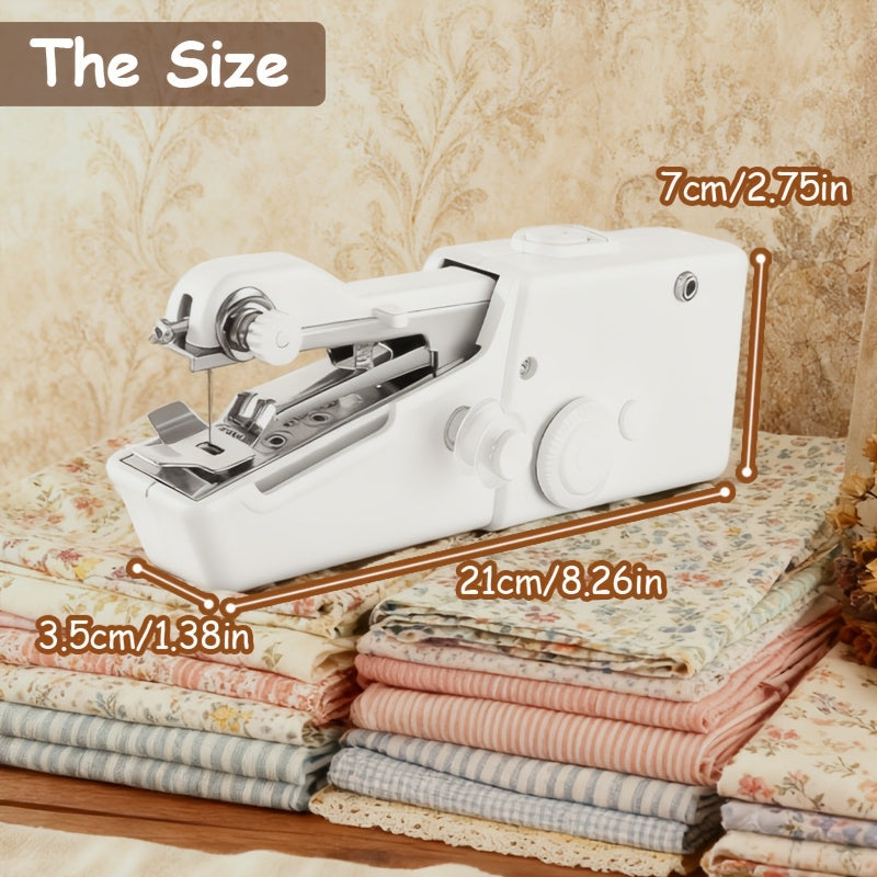 Compact Handheld Sewing Machine Kit Portable Battery Powered – Quick Repair Tool with Needles Bobbins Thread Spool Needle Threader and Fabric Sample for Clothes Garments Curtains and DIY Sewing Projects – White or Black
