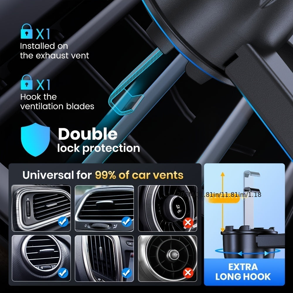 Car Air Vent Phone Mount Universal Hands-Free Holder Adjustable Clamp Cradle Fits All Smartphones iPhone Samsung Android 2024 Upgraded ABS Waterproof Wall Mount Option for Cars Trucks SUVs
