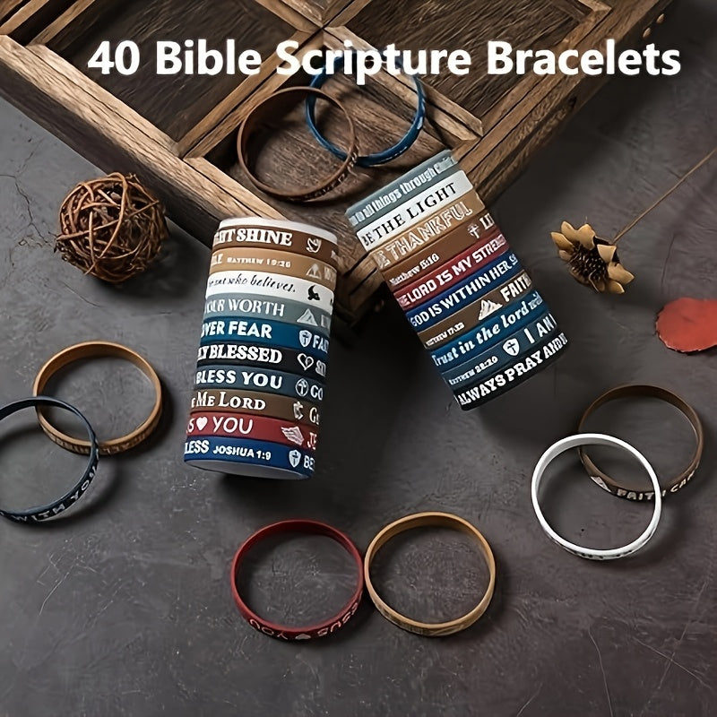 40-Pack Bible Verse Silicone Bracelets Colorful Inspirational Christian Faith Wristbands Unisex Lightweight Daily Wear Church Party Gift