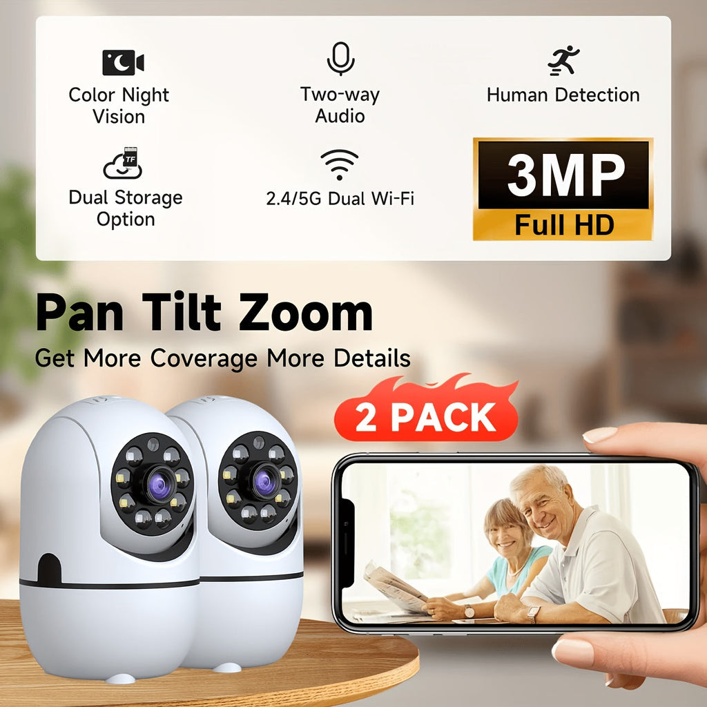 2-Pack Indoor Security Camera 355° Pan Tilt – Dual Band 2.4G/5G WiFi Alexa Compatible Motion Detection Full-Color Night Vision Two-Way Audio Cloud & 256GB TF Storage Baby & Pet Monitor