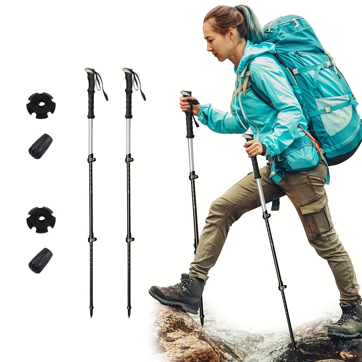 Trekking Poles 2 Pack Aluminum Alloy Lightweight Collapsible Telescopic Hiking Sticks with Quick Lock for Men Women Hiking Camping Backpacking Trail Walking