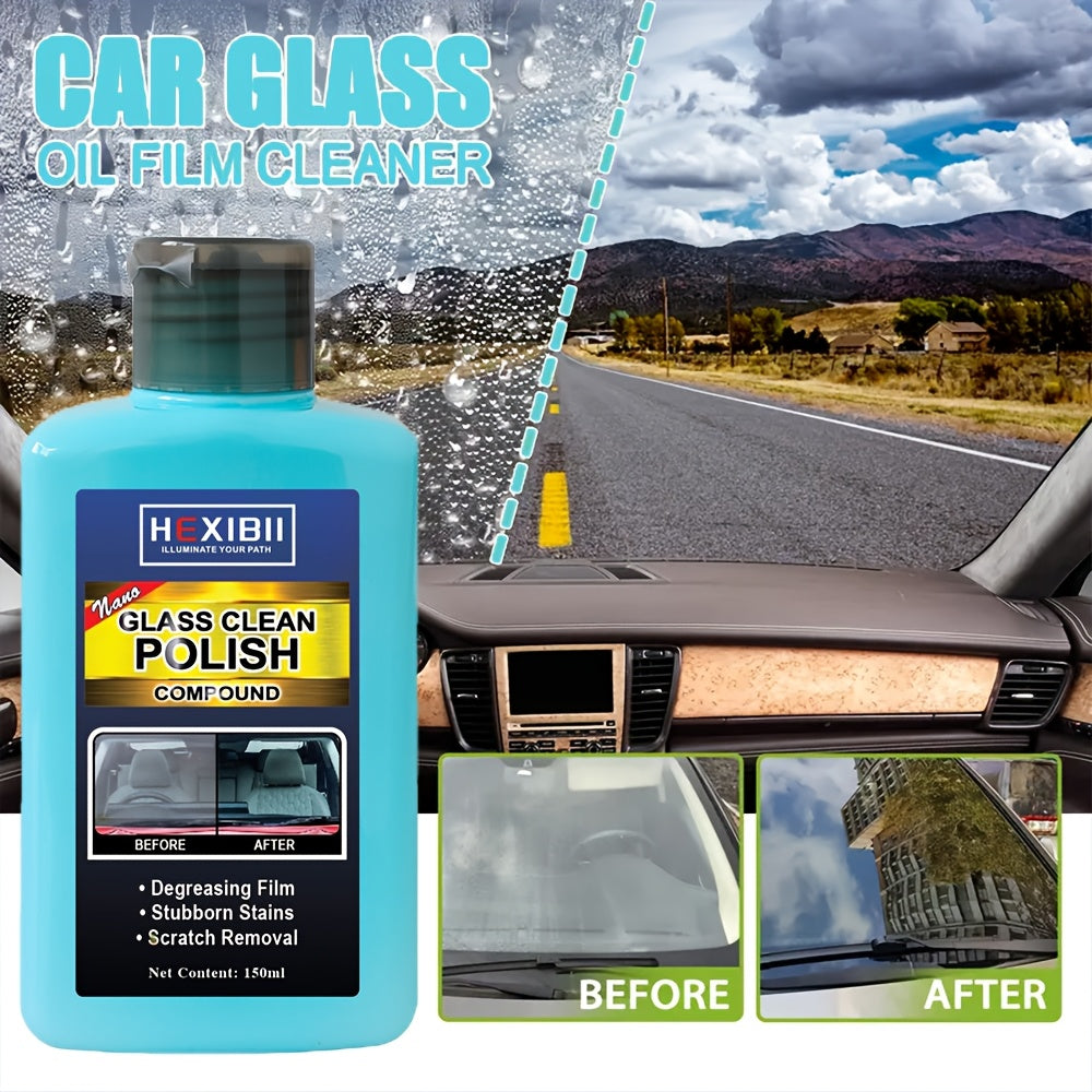 Car Glass Oil Film Cleaner & Windshield Restorer Paste – Removes Oil Film Coatings Water Spots from Auto Windshield & Home Glass, Surfactant-Free Cream Formula for Crystal Clear Visibility