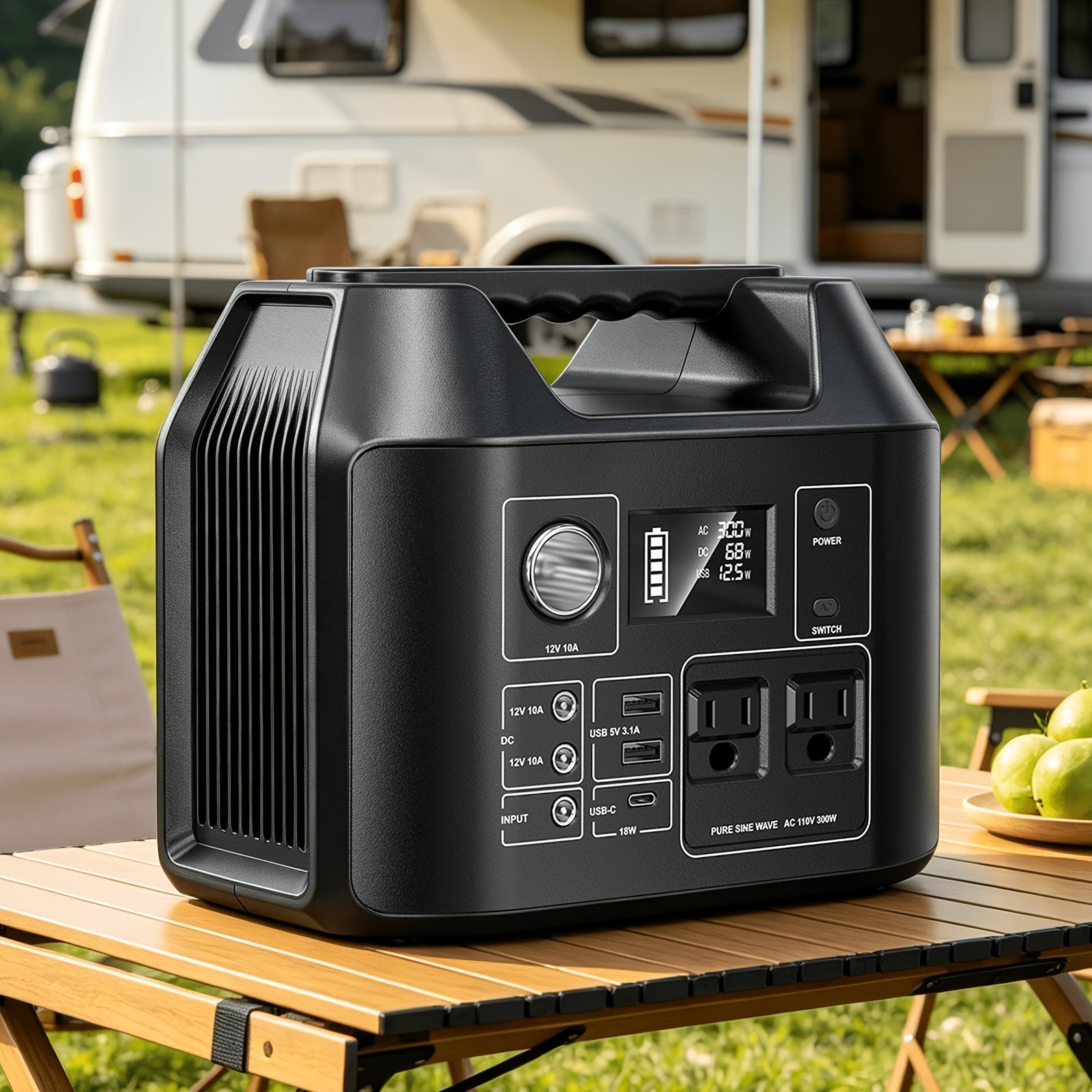 Portable Power Station 100W 300W Solar Generator AC Outlet USB QC3.0 Fast Charge DC Port LED Flashlight High Capacity Battery Pack for Camping Hiking CPAP Emergency Backup Power