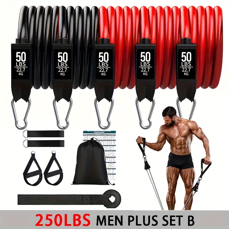250LBS Heavy Duty Resistance Bands Set 5pcs – Break-Resistant Latex Exercise Bands for Men & Women, Full Body Home Gym Workout Expanders for Muscle Training, Yoga, Pilates, Stretching & Rehab, Black