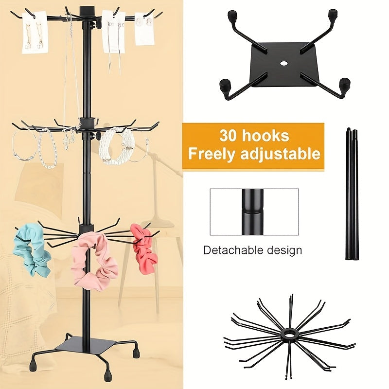 3-Tier Rotating Display Rack Adjustable Multifunctional Organizer Stand for Jewelry Keychains Socks Hats Toys Accessories with Rotating Base Movable Design