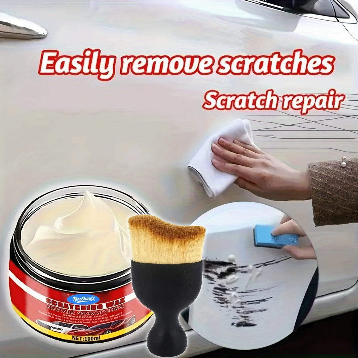 Car Scratch Repair Wax 2-Pack 100ml Nano-Bright Polish Removes Light Scratches Brush Marks Swirl Marks Restores All Car Paint Colors DIY Auto Detailing Scratch Remover Kit