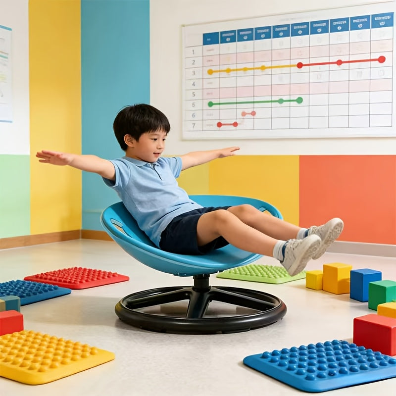 Sensory Spin Chair for Kids with Autism – Oval Eggshell Design Spinning Stool with Anti-Slip Metal Base, Vestibular Sensory Integration & Rehabilitation Training Equipment for Home & Therapy Centers (Blue/Orange)