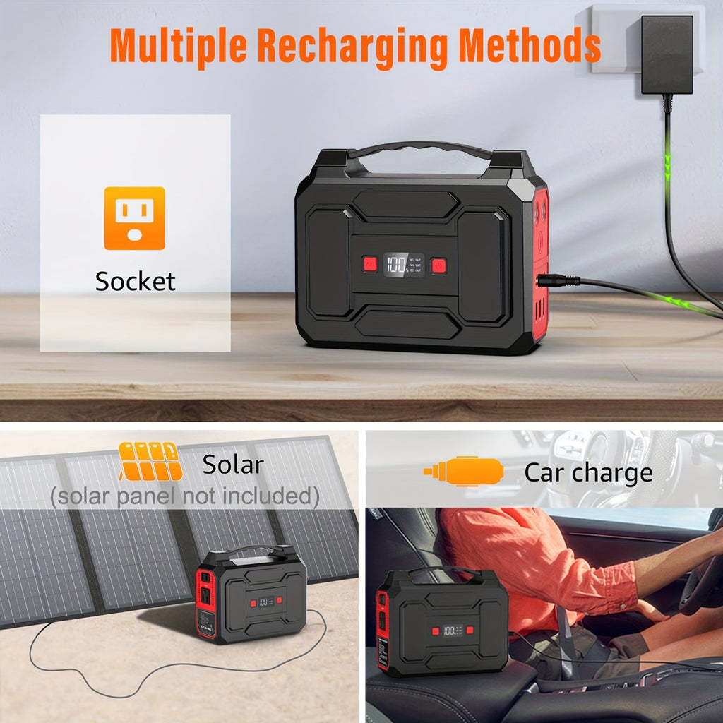 Portable Power Station 100W 300W Solar Generator AC Outlet USB QC3.0 Fast Charge DC Port LED Flashlight High Capacity Battery Pack for Camping Hiking CPAP Emergency Backup Power