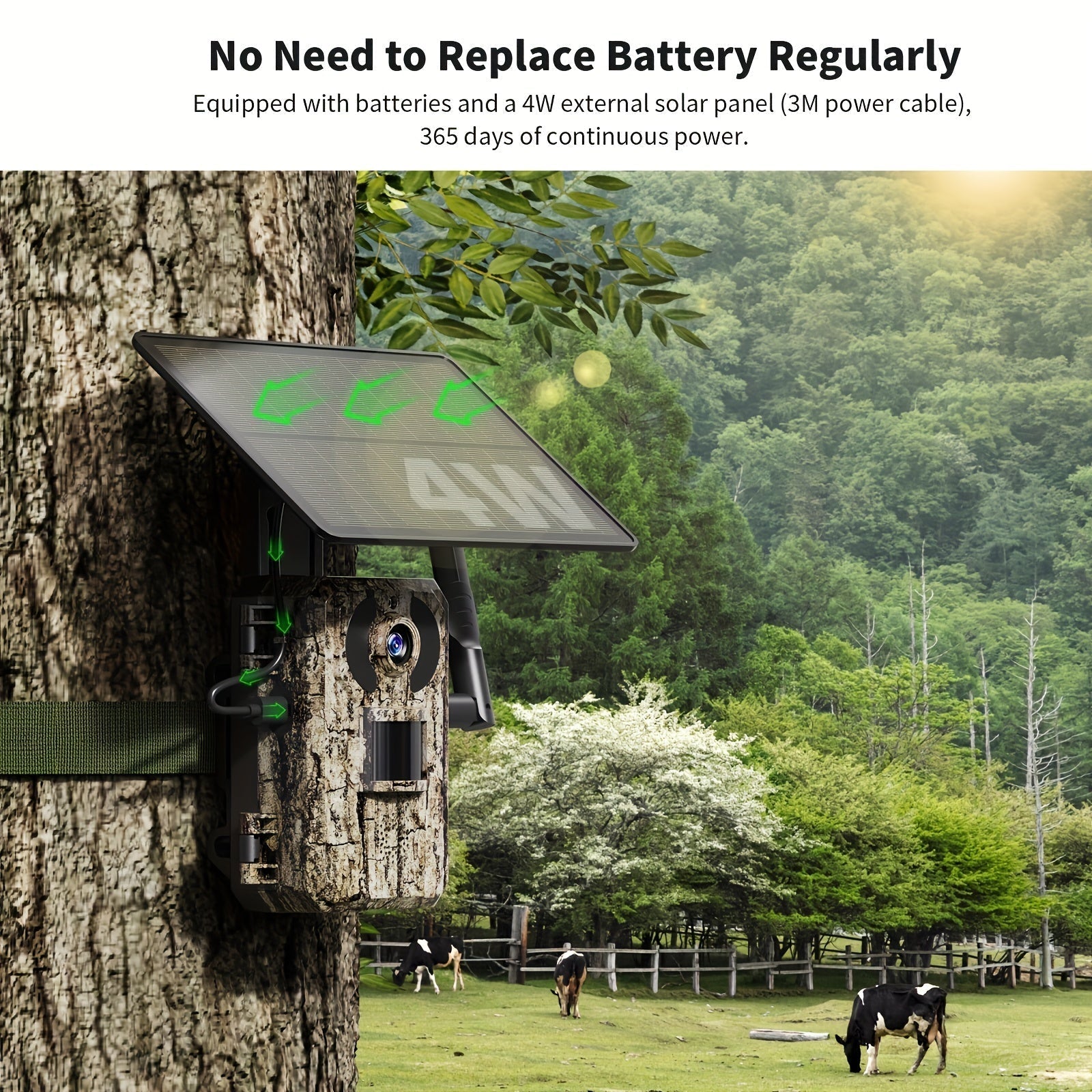 4G LTE Solar Trail Camera 4K Live View Night Vision 0.2s Trigger Remote Phone Access Motion Detection Wide Angle Wireless Game Camera for Deer Hunting Wildlife