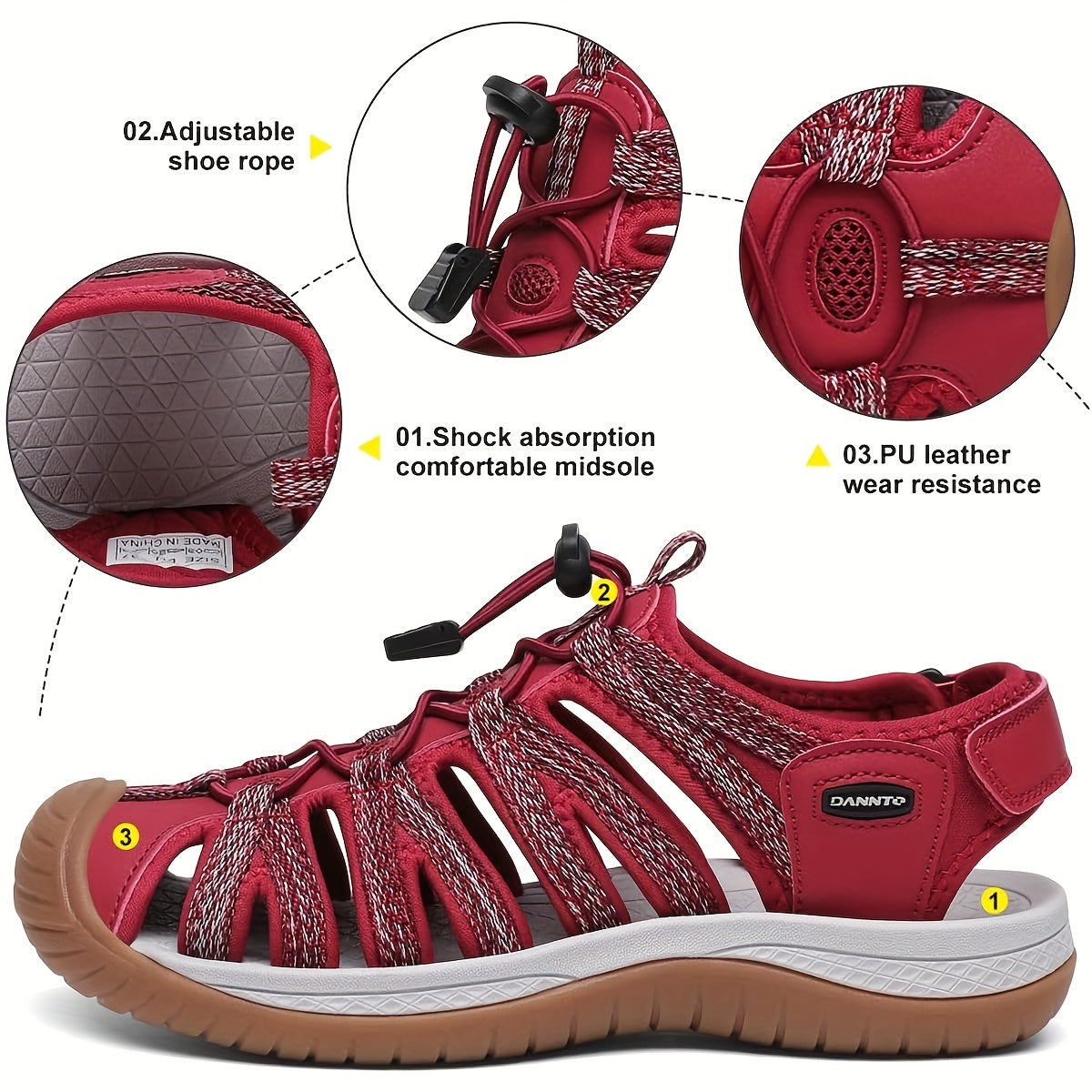 Women's Closed Toe Hiking Sandals, Lightweight Non-Slip Water Sandals with Adjustable Bungee Lace & Hook-Loop Strap, Breathable Athletic Sport Outdoor Shoes for Beach Camping Fishing Travel Walking