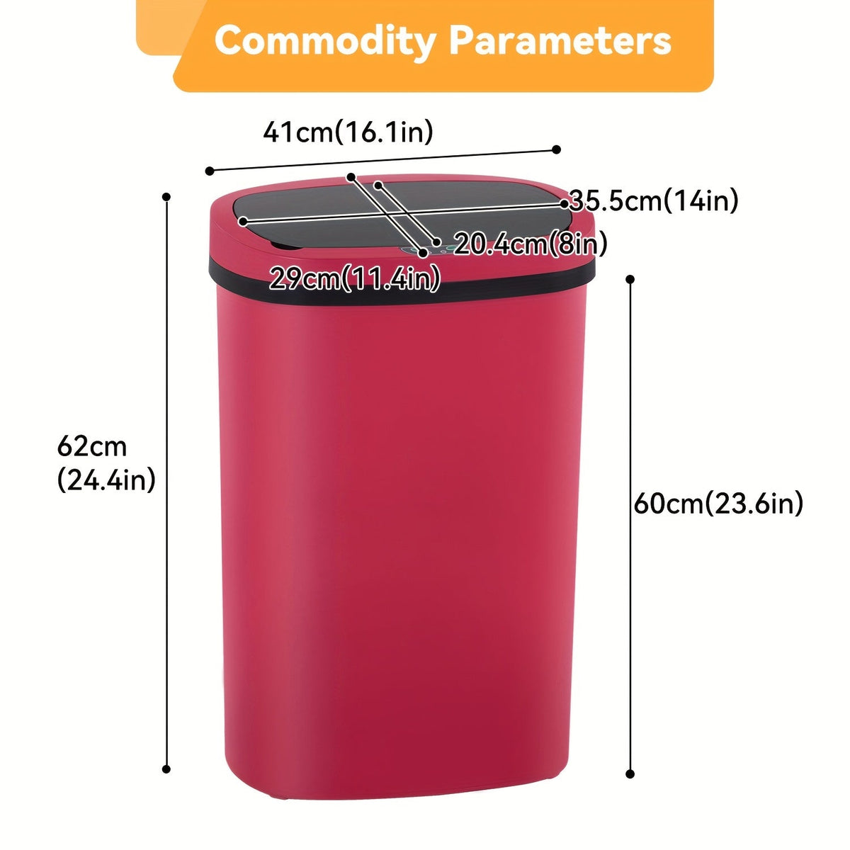 13 Gallon Touchless Trash Can 50L Automatic Motion Sensor Kitchen Waste Bin Stainless Steel & Plastic for Kitchen Office Bedroom Living Room