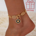 Gold Bohemian Lion Head Pendant Anklet for Women – Stainless Steel Black Ankle Chain Bracelet, Boho Beach Summer Foot Jewelry with Gift Bag, Casual Fashion Accessory for Daily Wear and Vacation