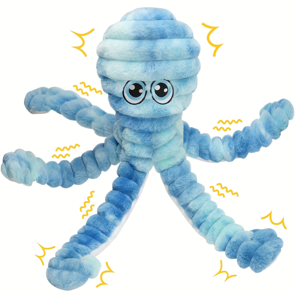 Squeaky Octopus Plush Dog Chew Toy Interactive Stuffed Squeaker Toy Puppies Dogs Soft Teeth Cleaning Chewable Small Medium Large Breeds 5 Colors Green Blue Pink Yellow Red