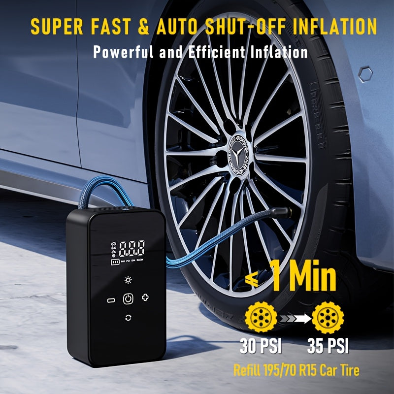 Portable Tire Inflator USB-C Rechargeable – 150 PSI Cordless Air Pump with Digital Pressure Gauge, LED Light & 5 Inflation Modes for Car, Motorcycle, Bicycle, Ball – Lightweight Garage Tool