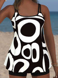 Women's Plus Size Two-Piece Swimsuit Tummy Control Belly Covering Flattering Supportive Bathing Suit Beach Pool Vacation 3XL 4XL Black Curvy Swimwear