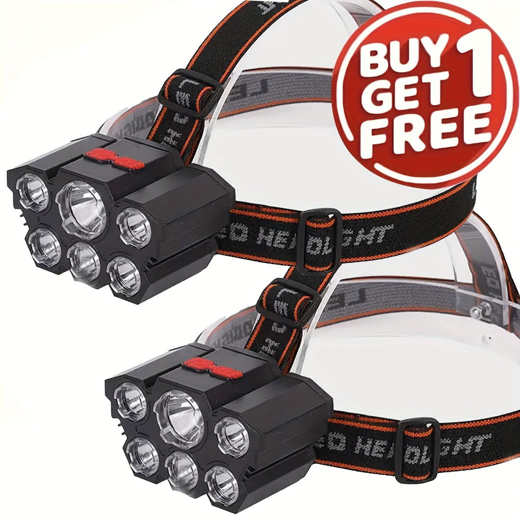 2-Pack 5-LED Headlamp USB Rechargeable IP65 Waterproof 4-Mode for Hiking Camping Hunting Fishing Running