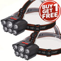 2-Pack 5-LED Headlamp USB Rechargeable IP65 Waterproof 4-Mode for Hiking Camping Hunting Fishing Running
