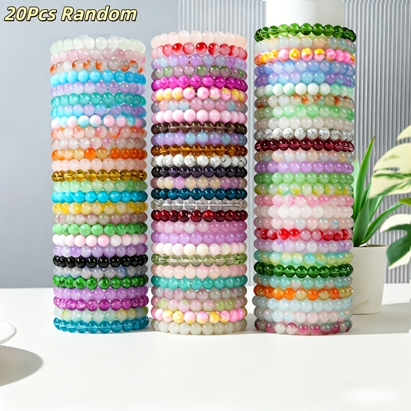 20-Piece 8mm Handcrafted Boho Glass Bead Bracelet Set for Women – Colorful Elastic Stackable Bangles Multi-Layer Beach Summer Jewelry Vacation Party Daily Wear Birthday Gift