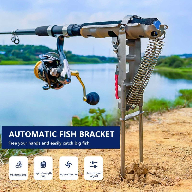 Stainless Steel Fishing Rod Holder 360 Degree Rotation Rust-Proof Spring Clamp Ground Stand No Assembly Bank Fishing Rod Bracket High Sensitivity Fits All Rod Sizes 35x17cm