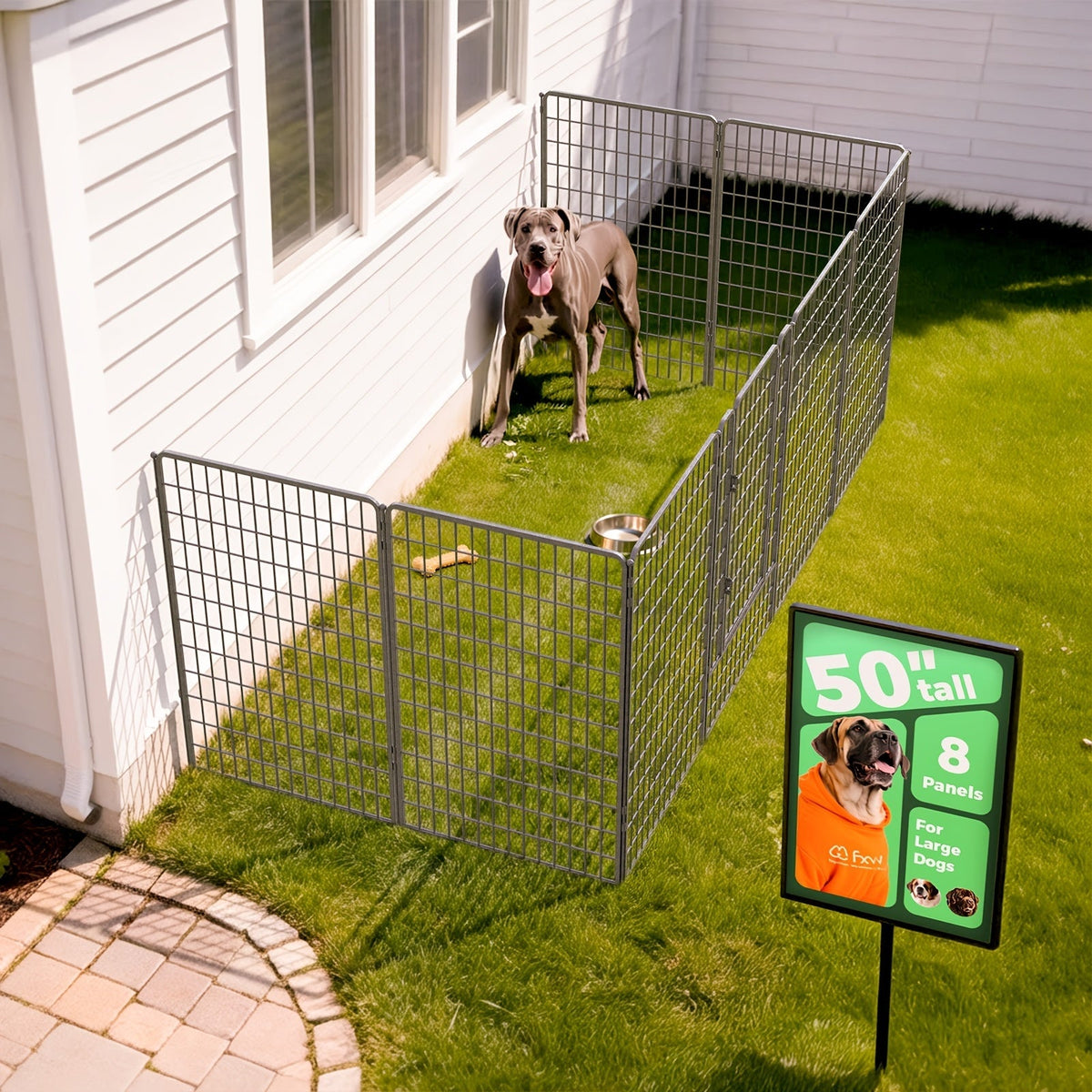 Heavy Duty Metal Dog Playpen with Gate 8 16 24 32 48 Panels 24 32 40 50 Inch Indoor Outdoor Pet Exercise Pen Fence for Large Medium Small Dogs Portable Yard Garden RV Camping by FXW
