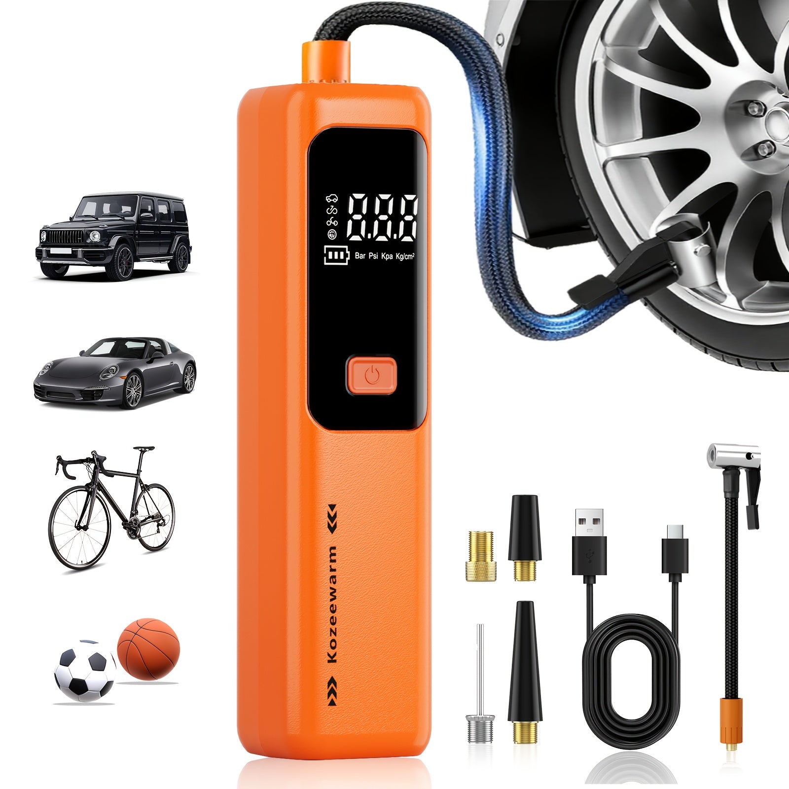 Cordless Tire Inflator Portable Air Compressor Digital Pressure Gauge USB Rechargeable 3X Fast Inflation for Car SUV Truck Bike Motorcycle Ball Sports Equipment Auto Air Pump 18650 Battery 5 Colors