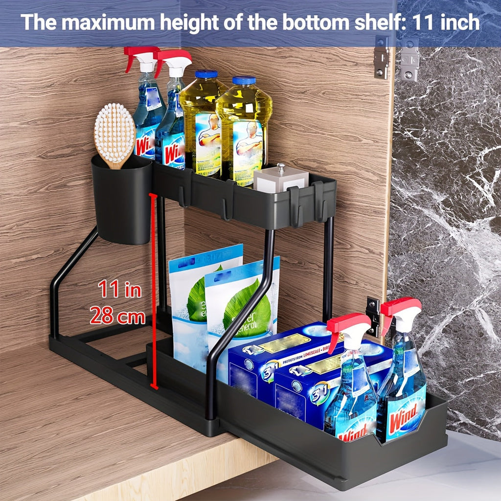 2Pcs Under Sink Organizer with Pull-Out Sliding Shelves – Durable Cabinet Storage Rack for Bathroom & Kitchen, Space-Saving Vertical Under-Sink Organization, Available in Black & White