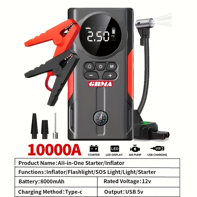 Portable Car Jump Starter 7 in 1 with 150PSI Air Compressor Digital Display Emergency Power Bank LED Flashlight for Gas Diesel Engines Car Battery Booster Pack with Air Pump Tire Inflator