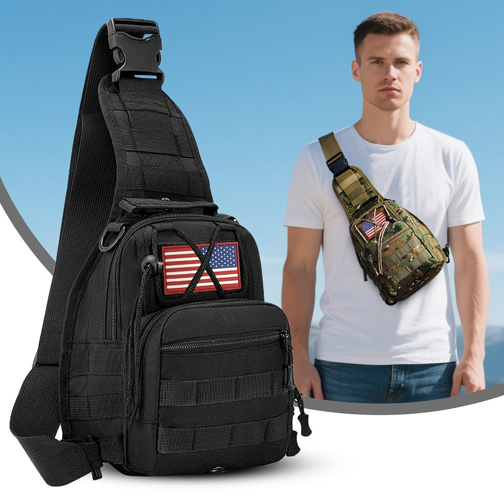 Tactical Sling Backpack Lightweight Crossbody Daypack – Military Camo Shoulder Bag for Cycling Hiking Travel Daily Use, Multiple Colors with Flag Patch Option, Men Women EDC Bag