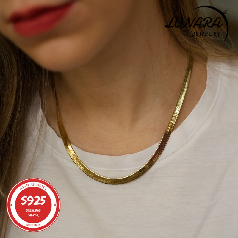 24K Gold Plated 3.5mm Herringbone Snake Chain Necklace – 925 Sterling Silver Flat Chain Lobster Clasp Gift Box Included for Women Men 18–24 Inch Layering Jewelry
