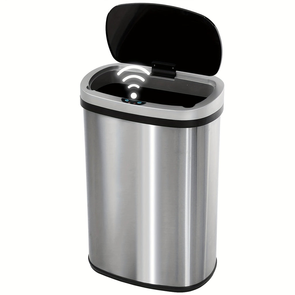 13 Gallon Touchless Trash Can 50L Automatic Motion Sensor Kitchen Waste Bin Stainless Steel & Plastic for Kitchen Office Bedroom Living Room