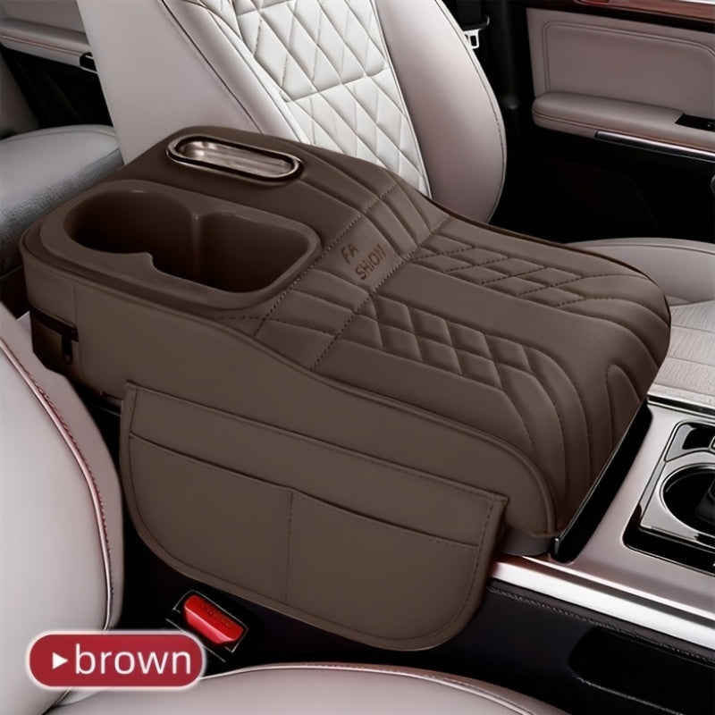Car Center Console Armrest Pad Height Extender with Built-In Tissue Box Cup Holder Storage Organizer 6 Colors Black Beige Orange Red Brown Universal Fit Most Cars SUVs No Tools | Nova Mart