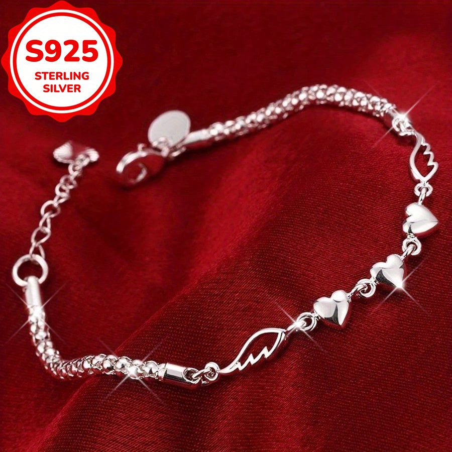 925 Sterling Silver Angel Wings Anklet for Women – Love Heart Charm Chain Anklet Nickel-Free Hypoallergenic Dainty Beach Summer Jewelry Gift for Her Birthday Valentine's Day Anniversary