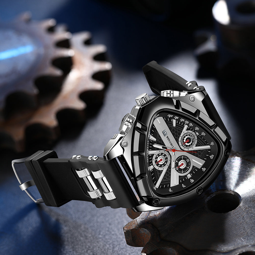2pcs Men's Watch Set Sports Triangle Dial Silicone Strap and Retro Square Dial Quartz Watches with Date Display Dress Watch for Casual Valentine's Father's Day Gift