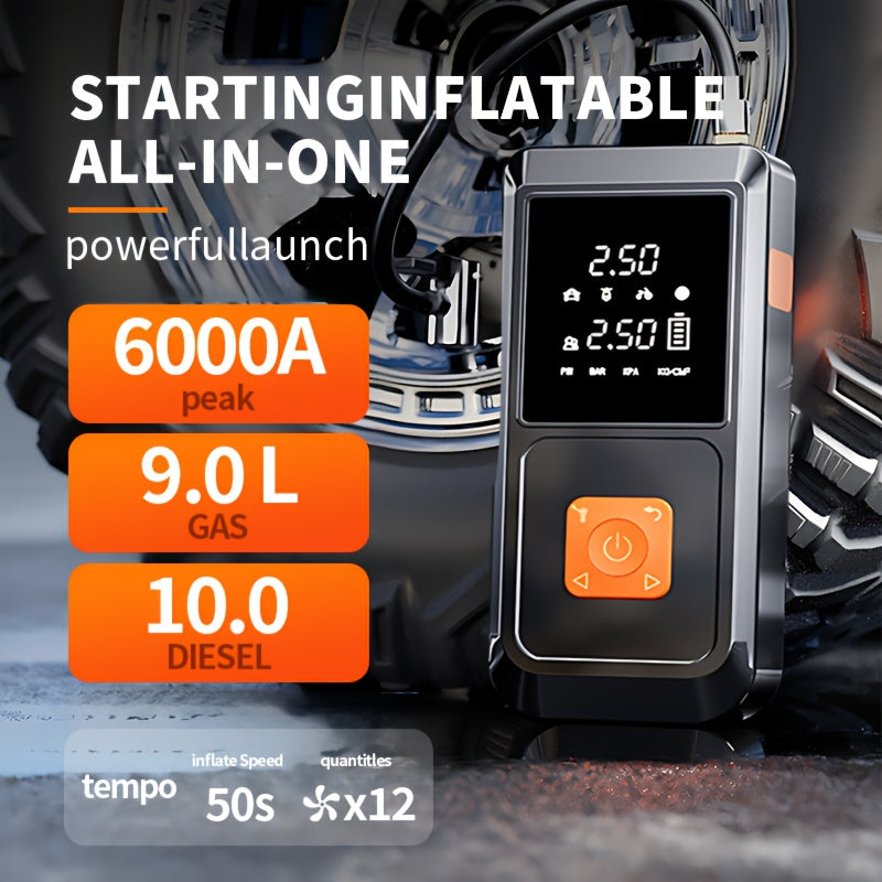 9-in-1 Car Jump Starter 10000A Peak with 150PSI Tire Inflator LED Display USB Fast Charging LED Light Battery Charger Lightweight Emergency Kit for Cars Trucks SUVs Camping Outdoor