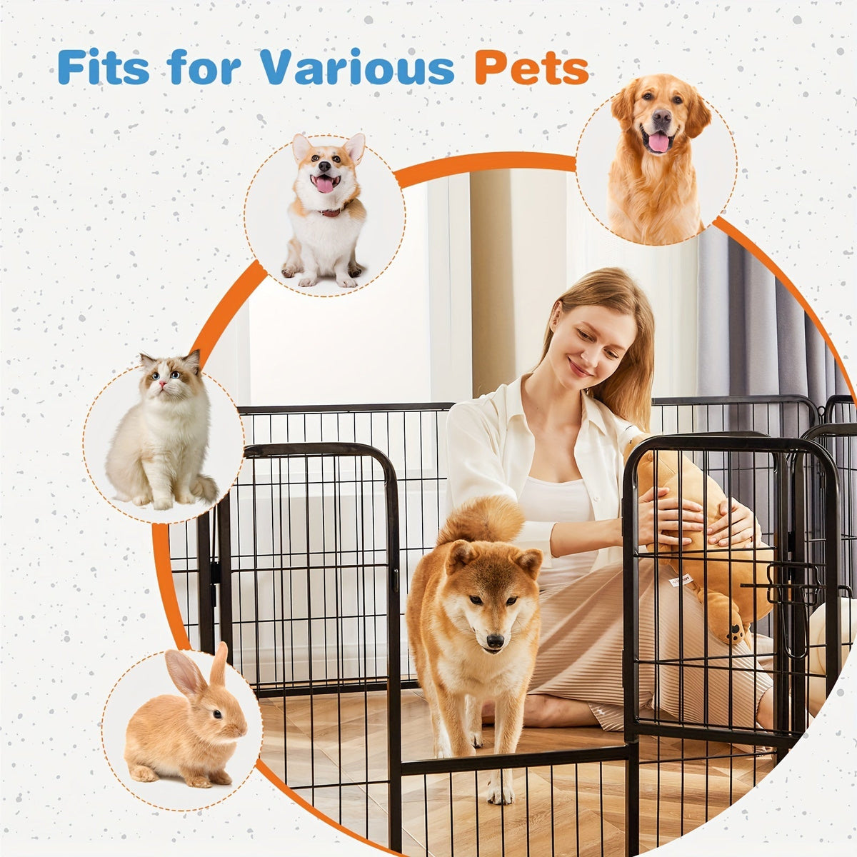 Dog Playpen 8 or 16 Panel DIY Metal Kennel with Door for Large Medium Small Dogs – 24 32 40 Inch Indoor Outdoor Puppy Pen Easy to Assemble & Move